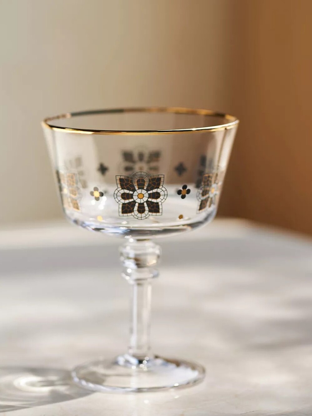 Anthropologie Bistro Tile 24k Gold Accent Coupe Glasses, Set of 2